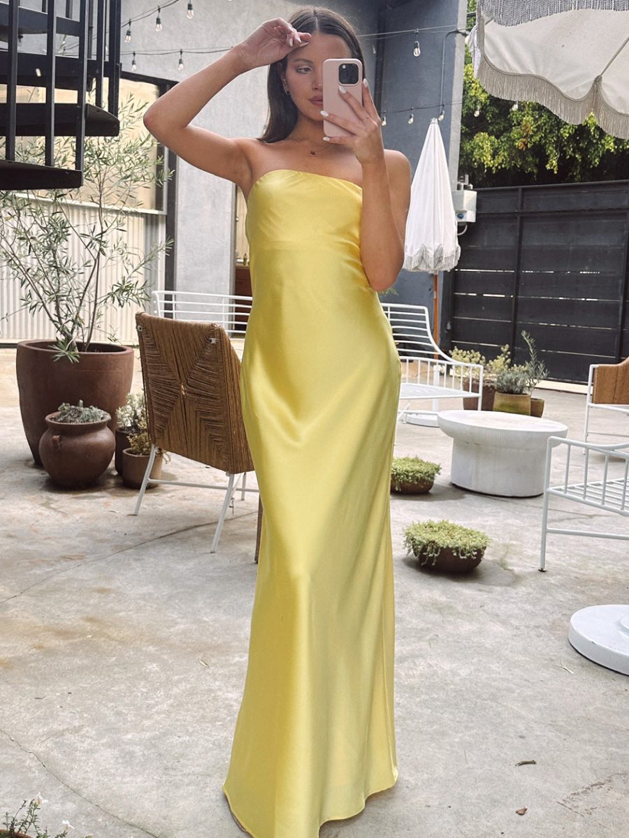 Taylor Tube Dress ~ Yellow Luxe Satin