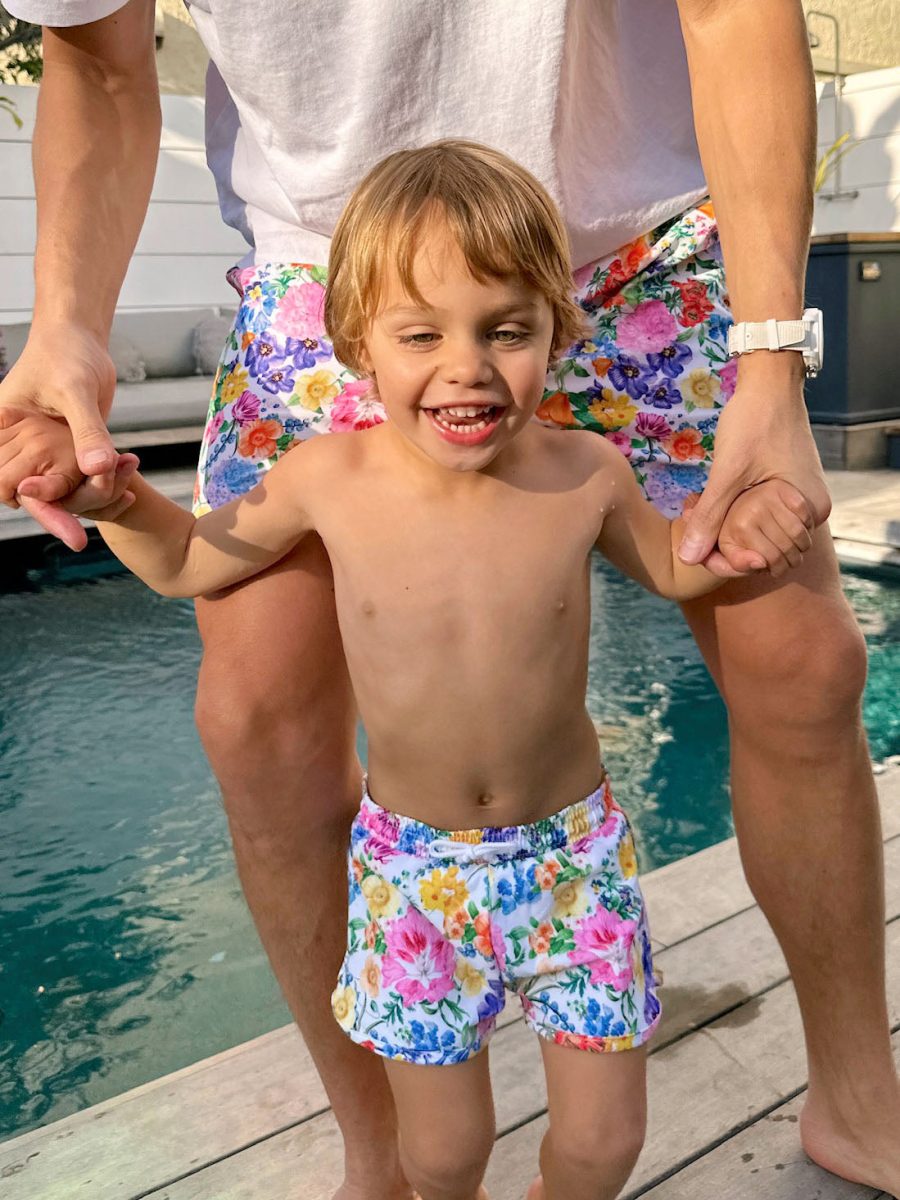 Little Beach Bum Trunks ~ Ivory Botanical
