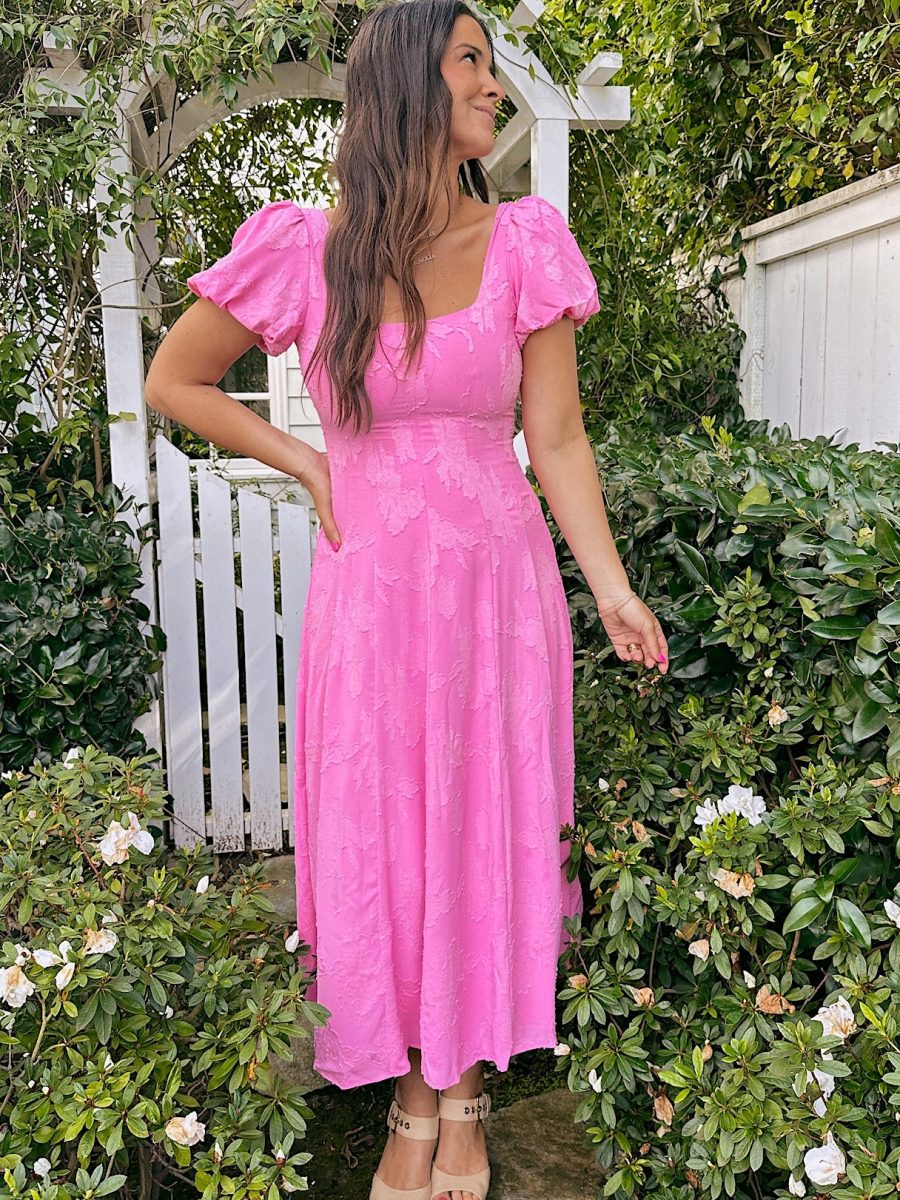 Mia Midi Dress ~ Pink Clip Floral