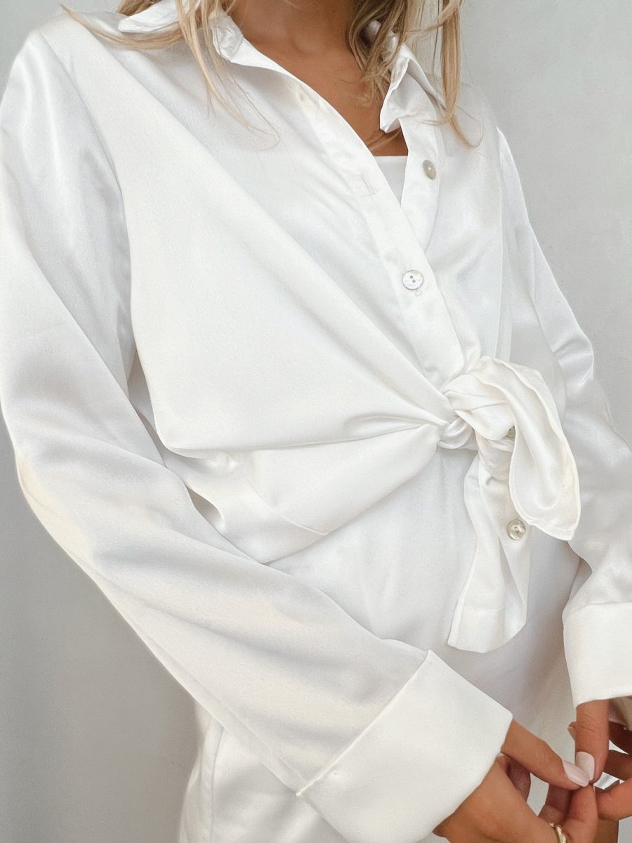 Smith Button Down ~ Ivory Luxe Satin