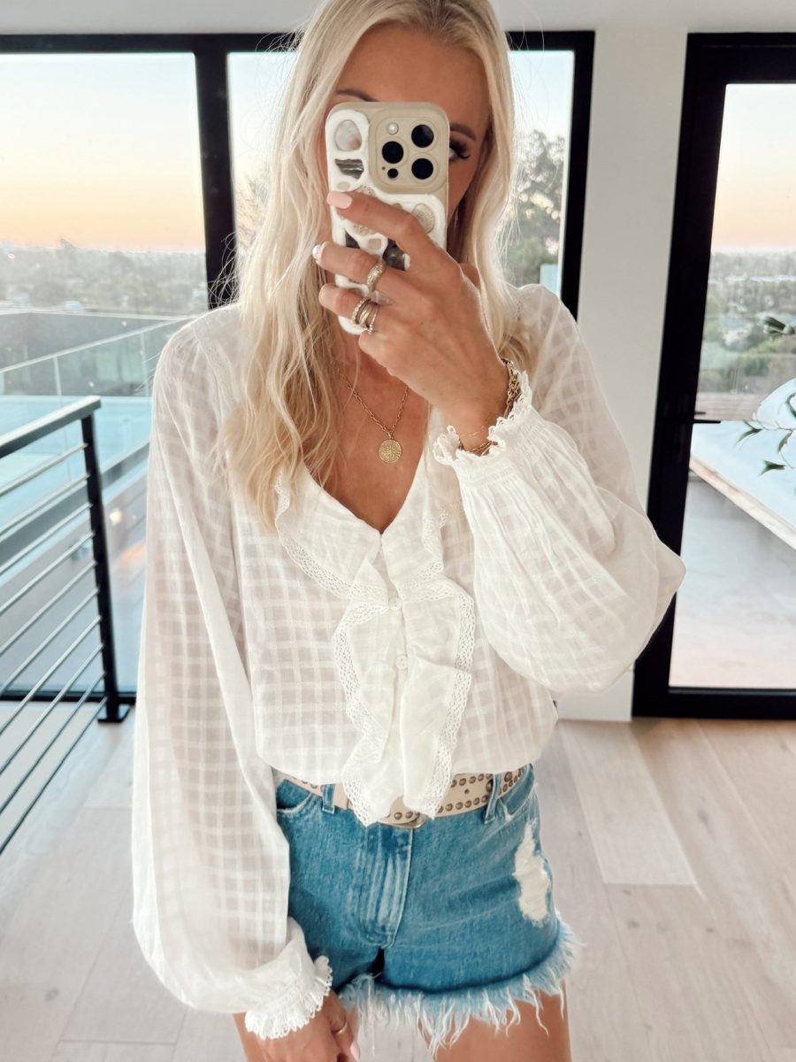 Lydia Ruffle Top ~ White Cotton Voile