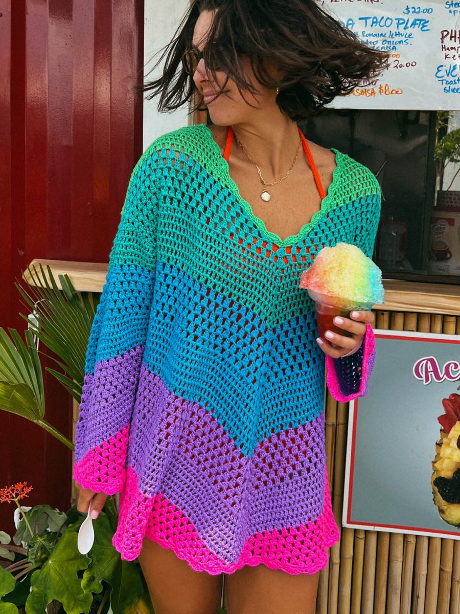 Paula V Neck Pullover ~ Chevron Stripe Crochet
