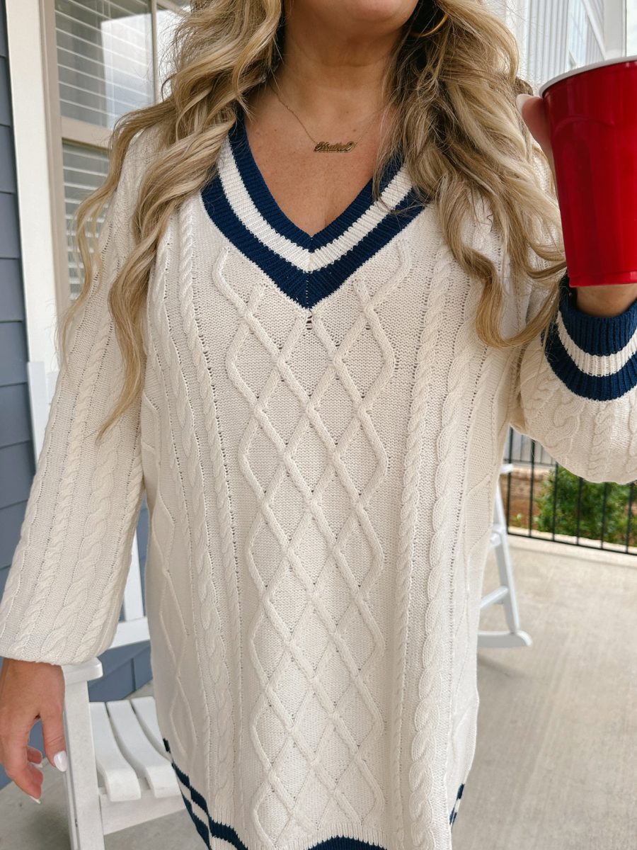 Tailgate Sweater Dress ~ Navy Cable Knit