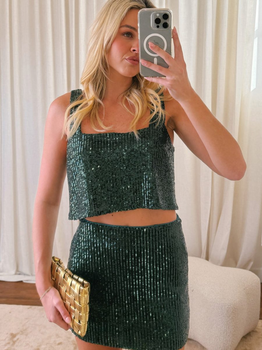 All Night Skort ~ Emerald Sequins