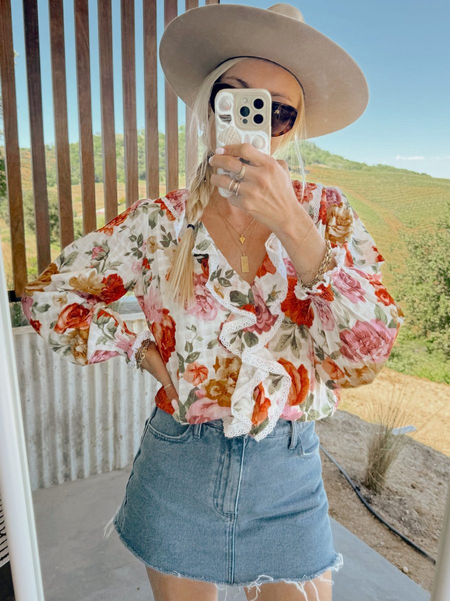 Lydia Ruffle Top ~ Ivory Hillside Floral