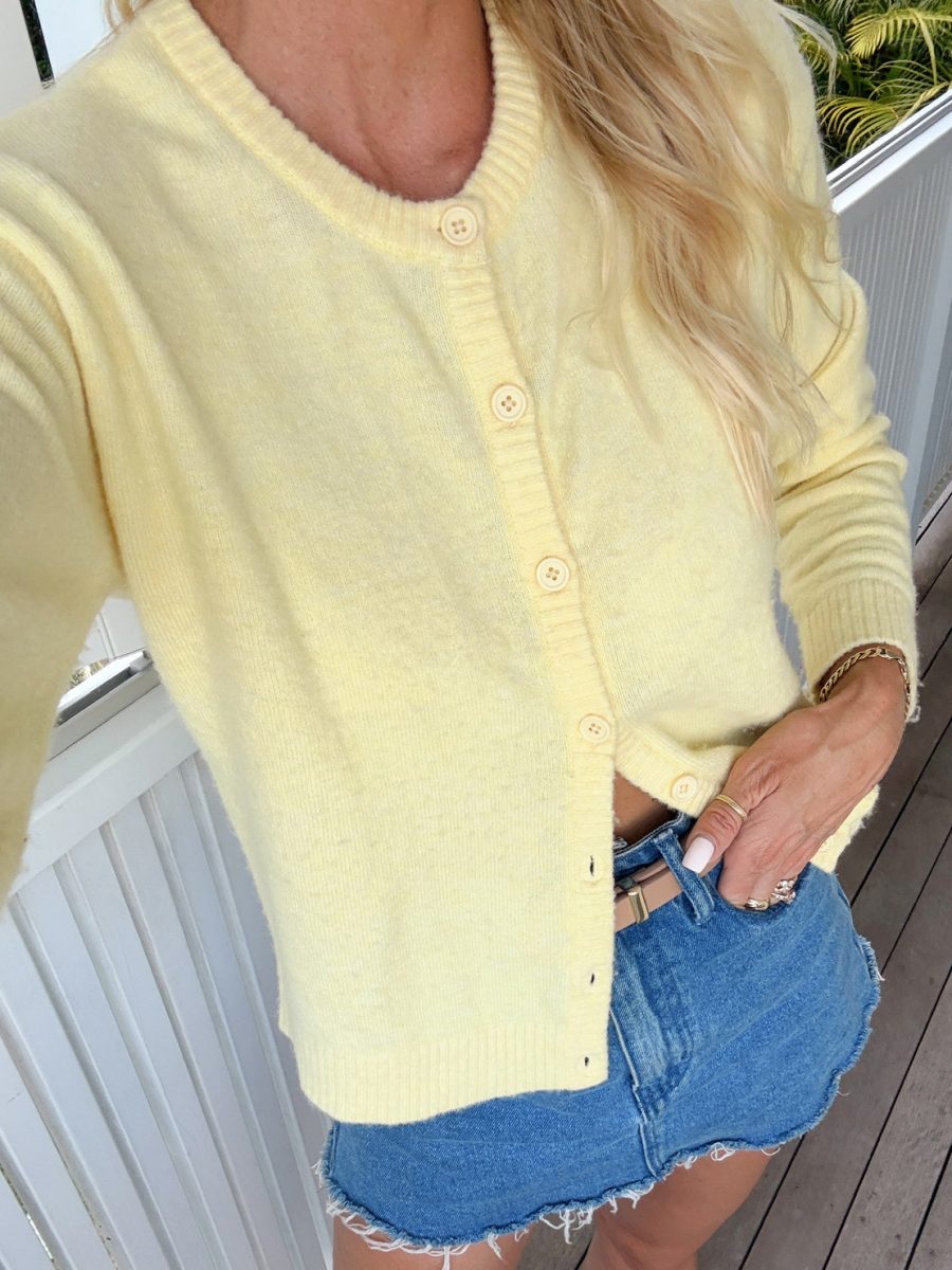 Throw on Cardigan ~ Pale Yellow Knit