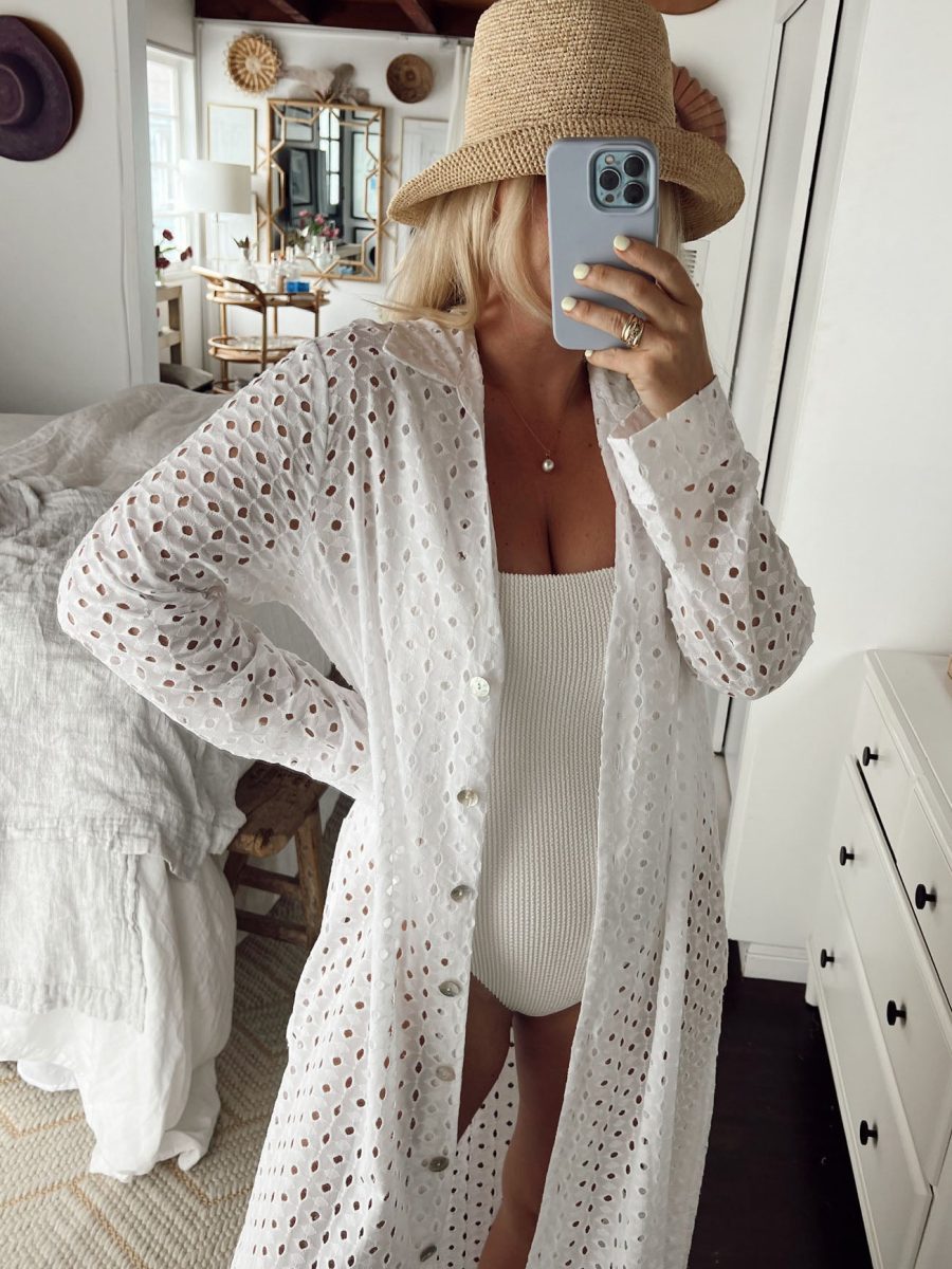 Dayton Button Down Midi Dress ~ White Eyelet