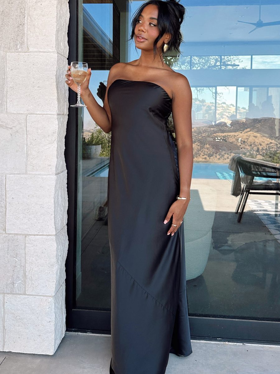 Taylor Tube Maxi Dress ~ Black Luxe Satin