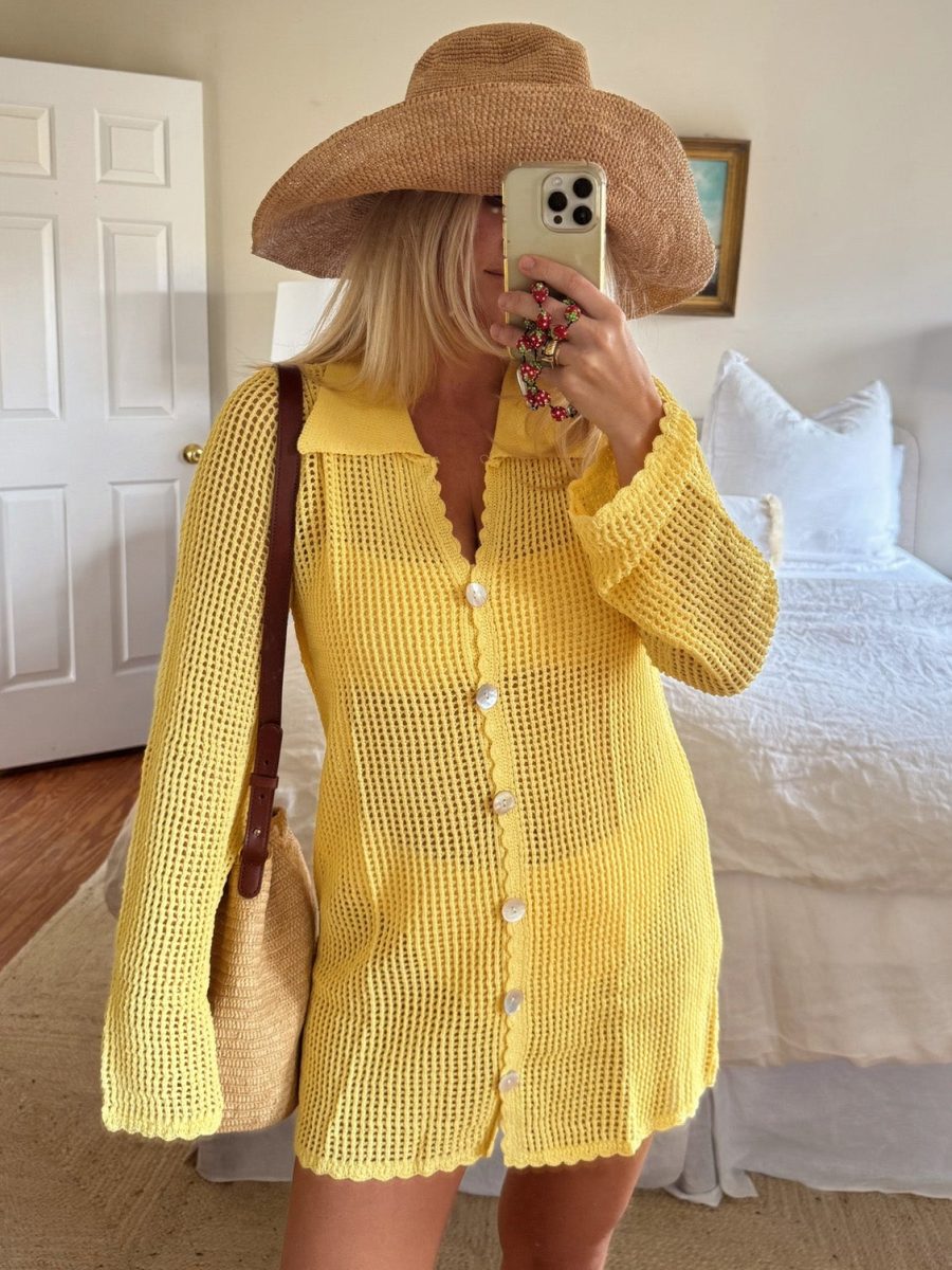 Button Up Coverup ~ Yellow Crochet