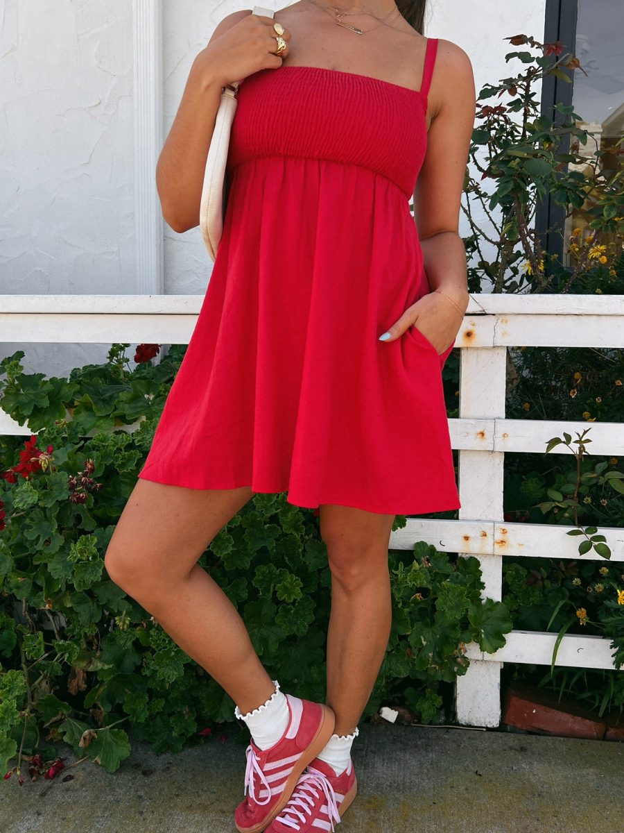 Mallory Mini Dress ~ Red Linen