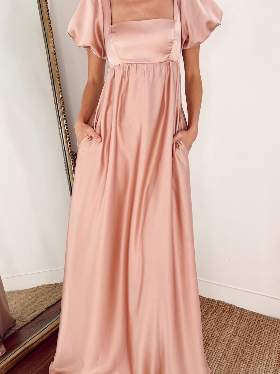 Nora Maxi Dress ~ Rose Gold Luxe Satin