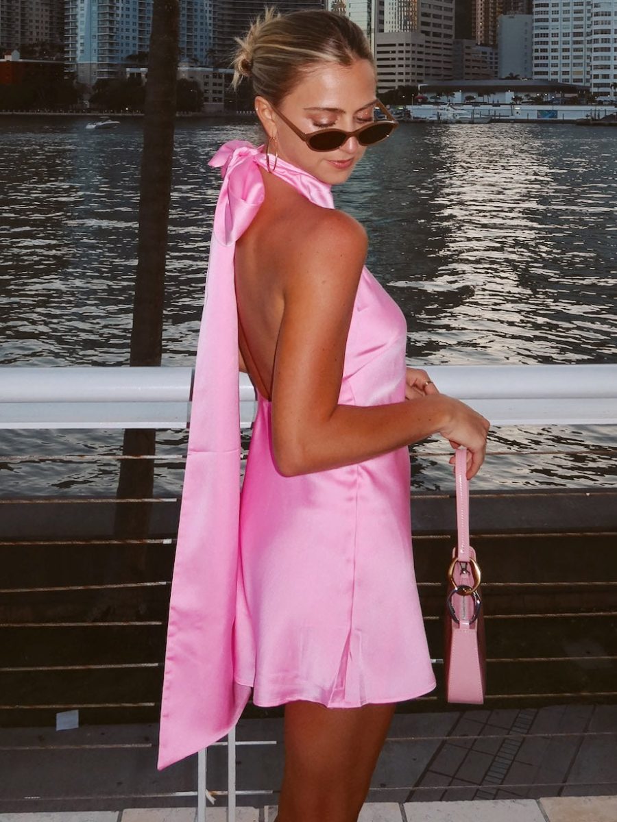 Lisa Mini Dress ~ Pink Luxe Satin