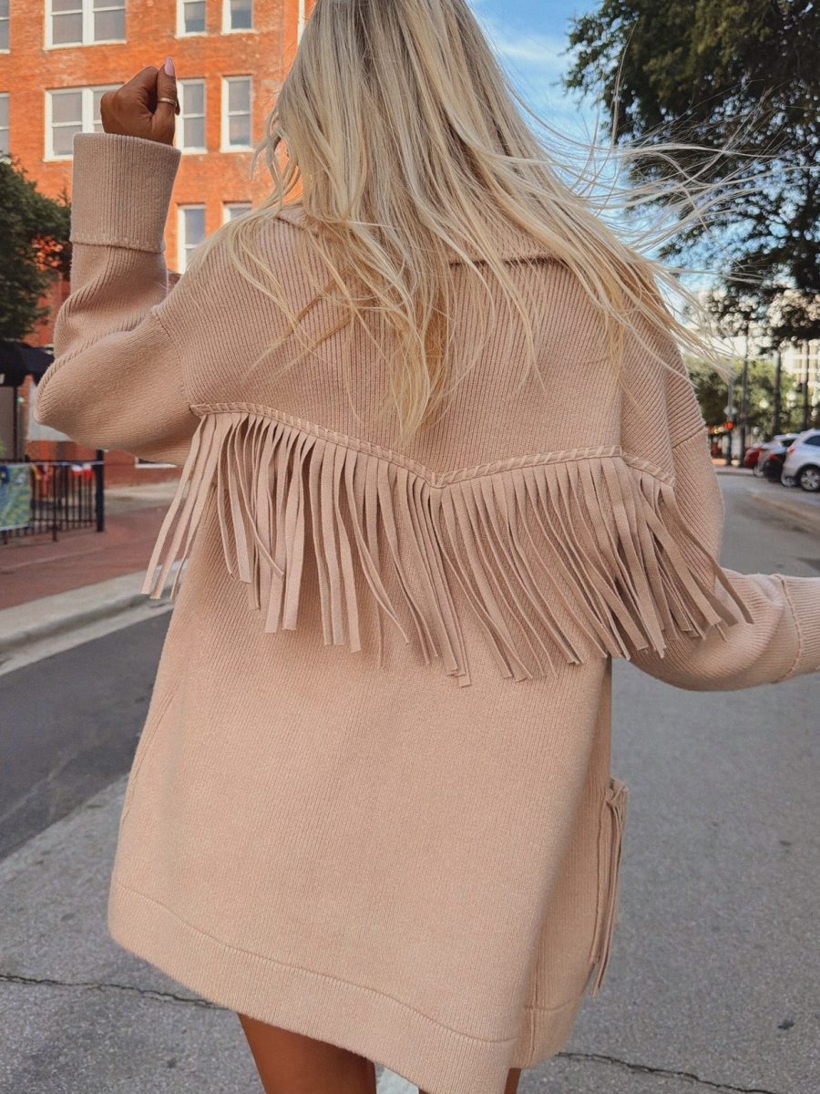 Santa Barbara Jacket ~ Tan Knit Fringe