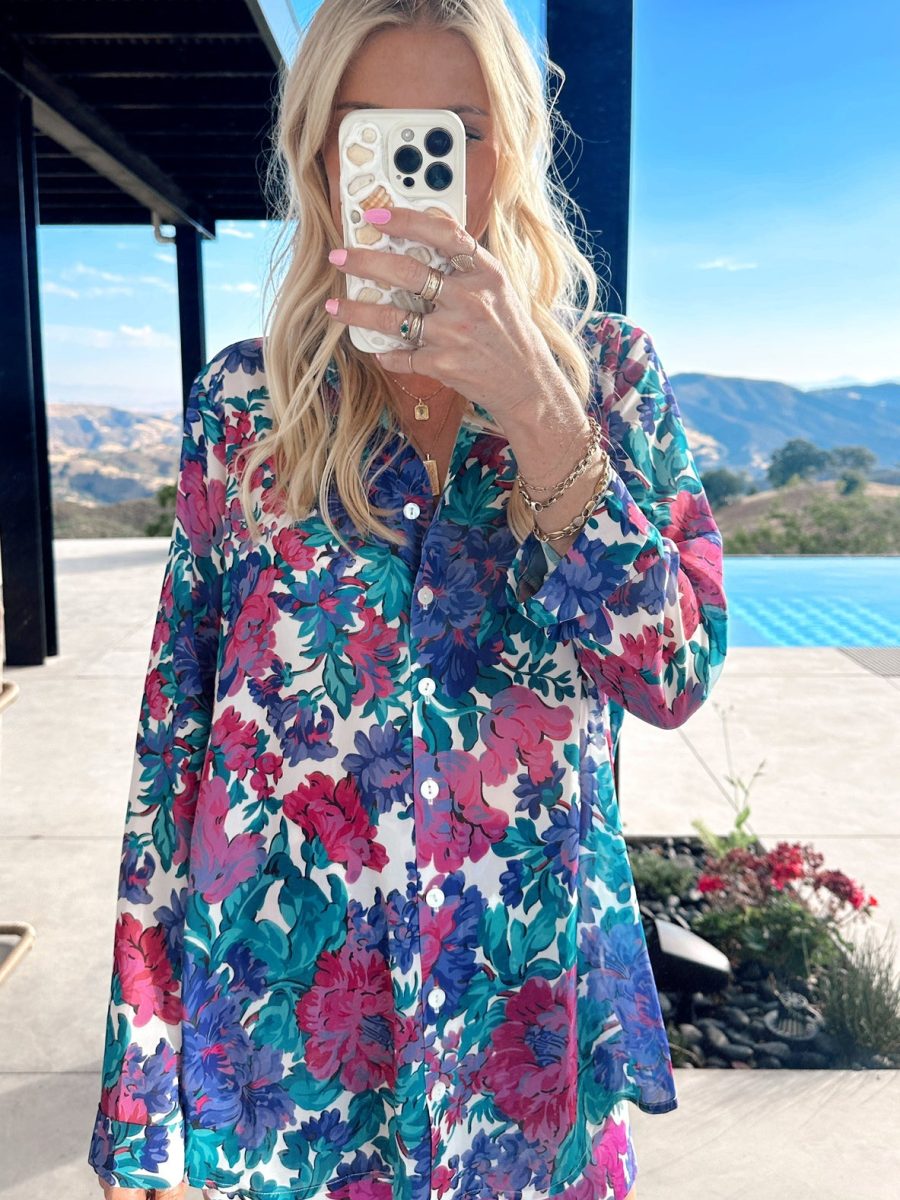 Smith Button Down ~ Magenta Blooms