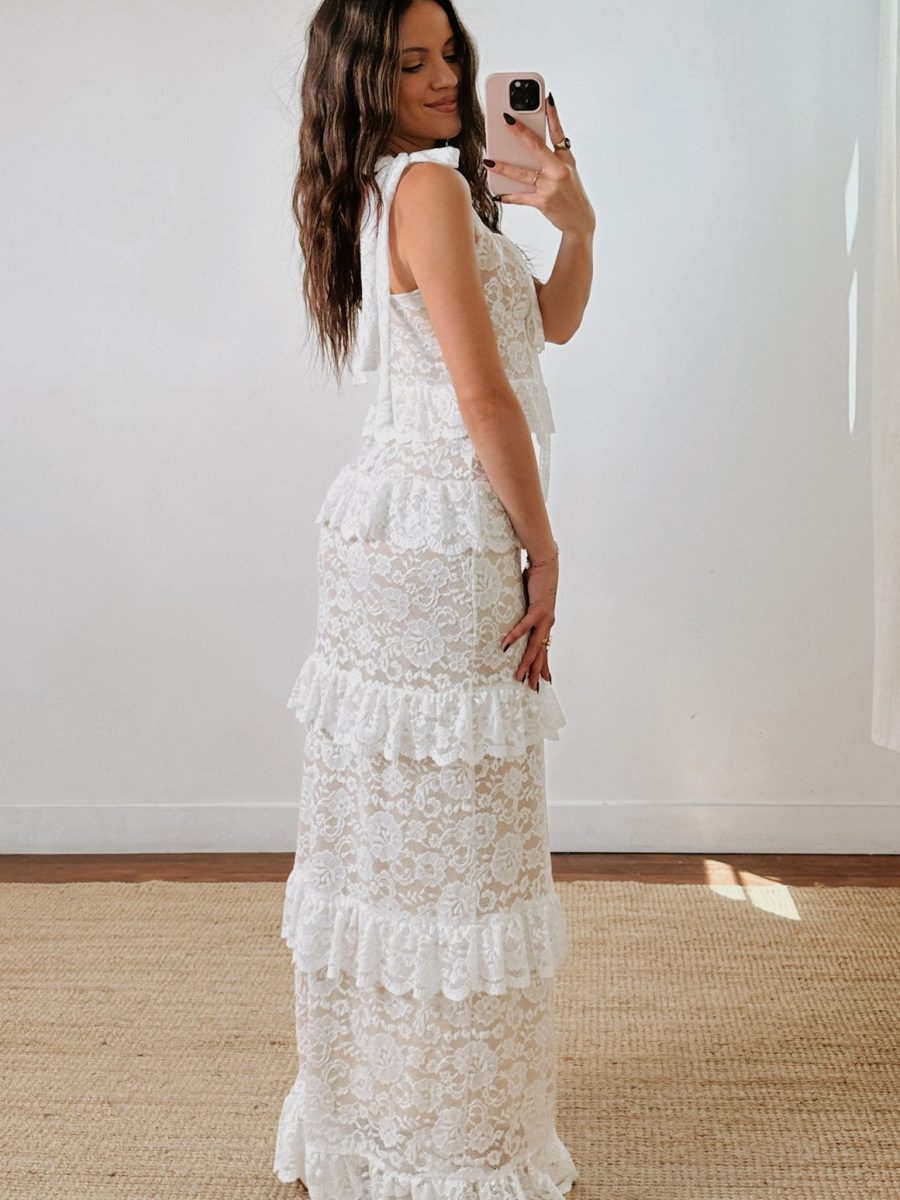 Monique Tie Maxi Dress ~ White Forever Lace
