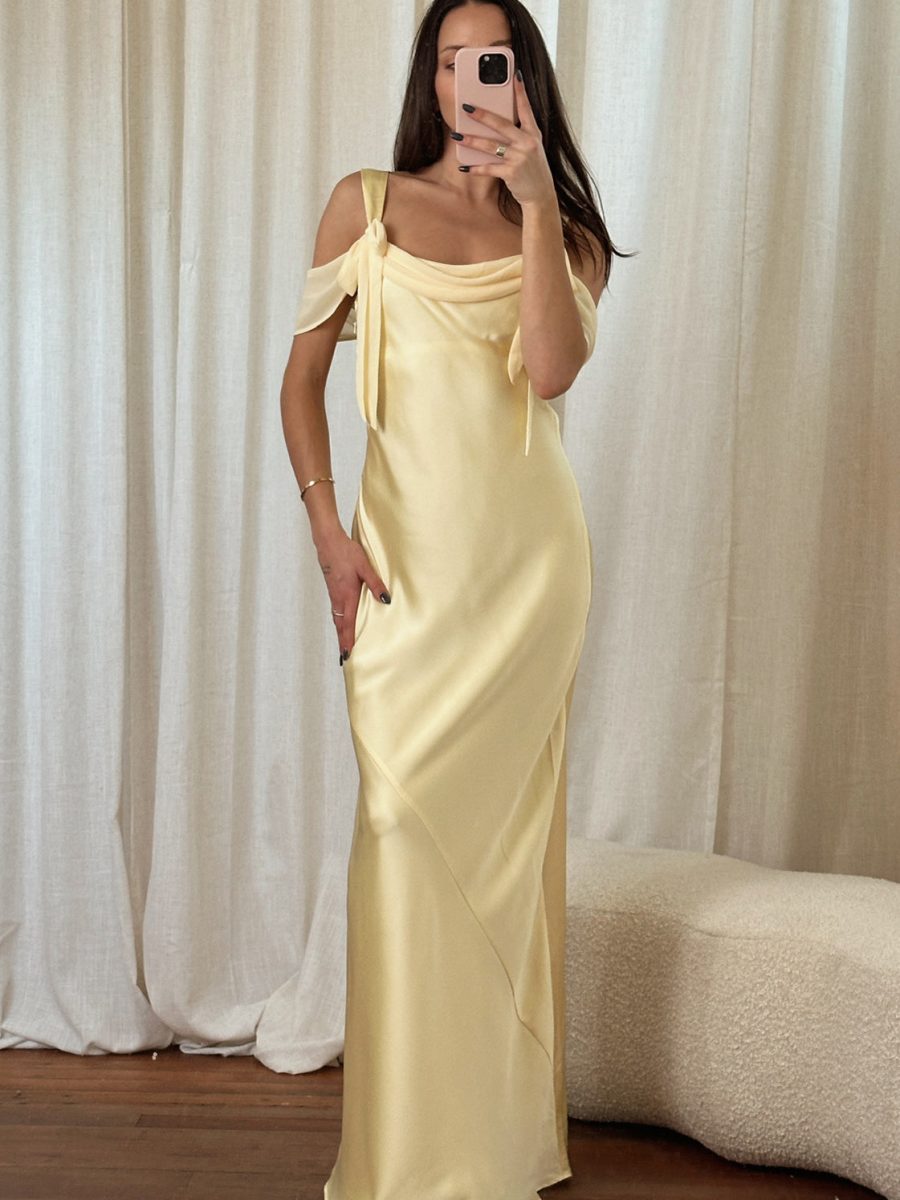 Bella Maxi Dress ~ Pale Yellow Luxe Satin