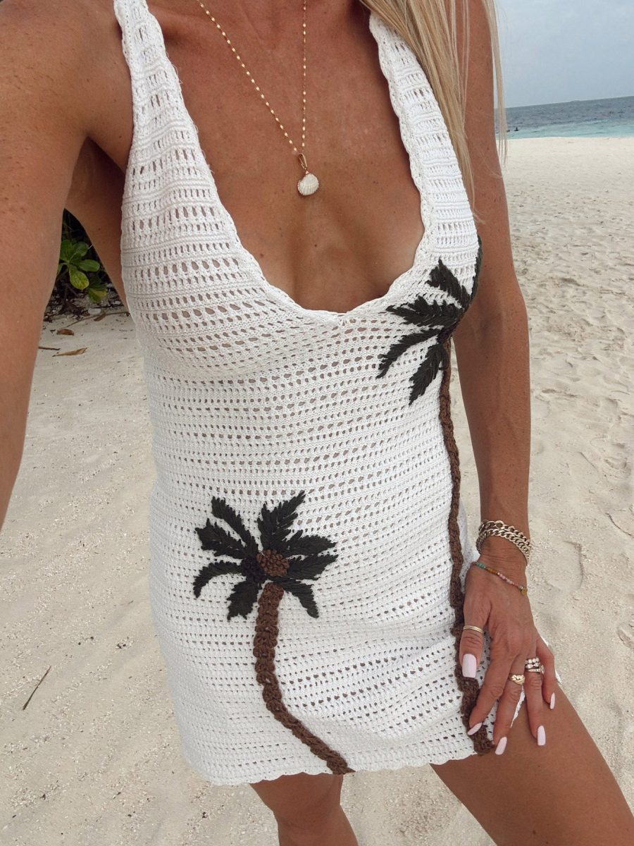 Hideaway Halter Mini Dress ~ Palm Tree Crochet