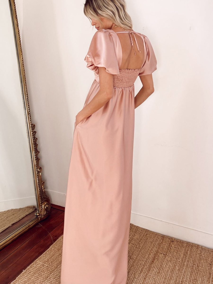 Nora Maxi Dress ~ Rose Gold Luxe Satin