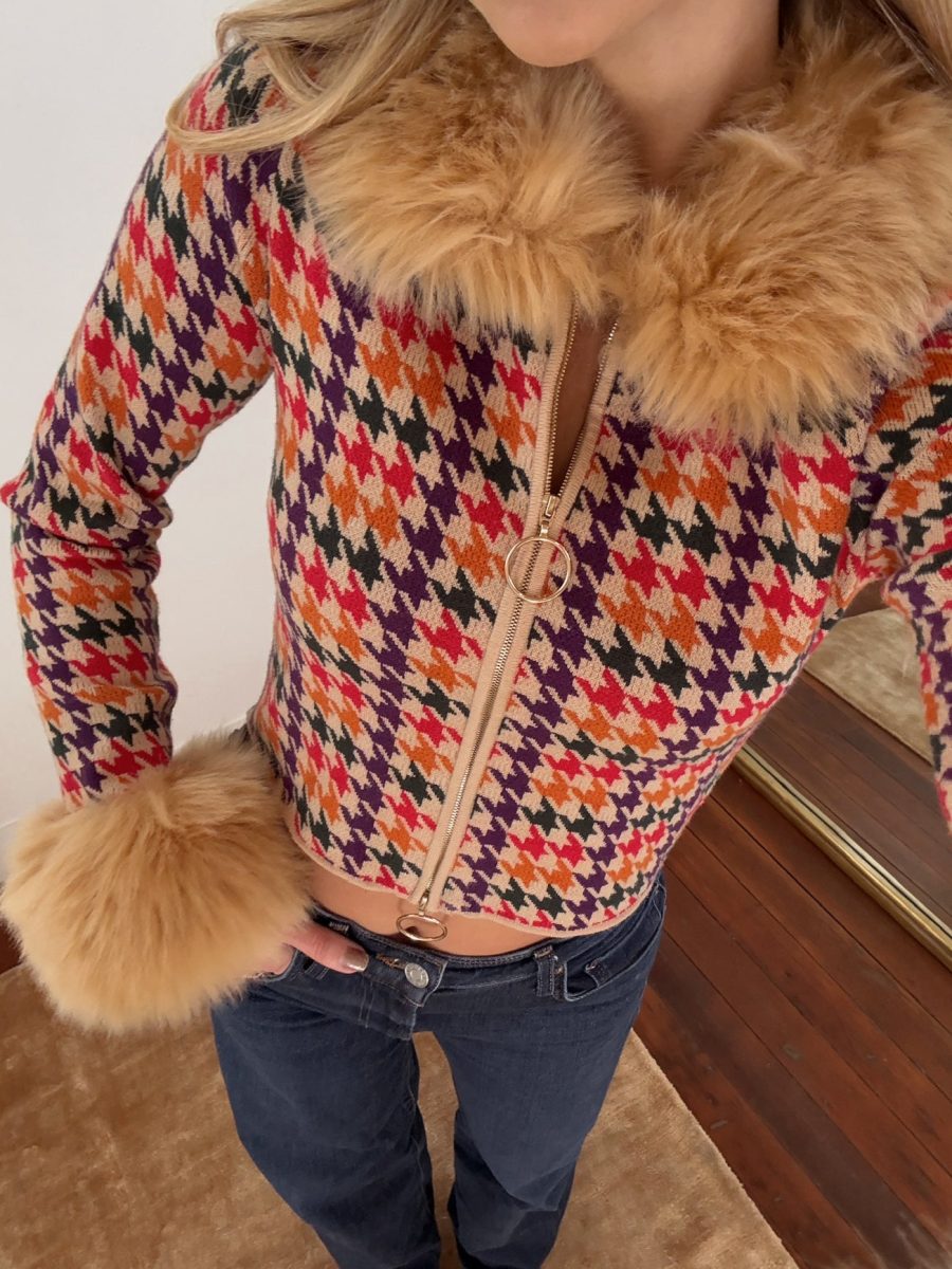 Zermatt Zip Up ~ Valley Houndstooth Faux Fur