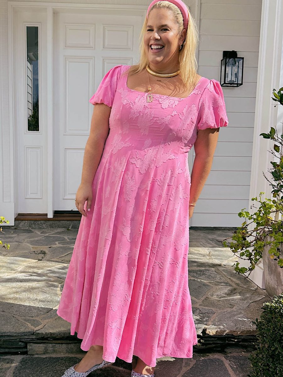 Mia Midi Dress ~ Pink Clip Floral