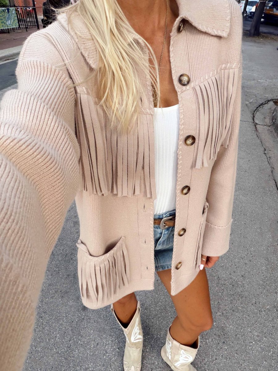 Santa Barbara Jacket ~ Tan Knit Fringe