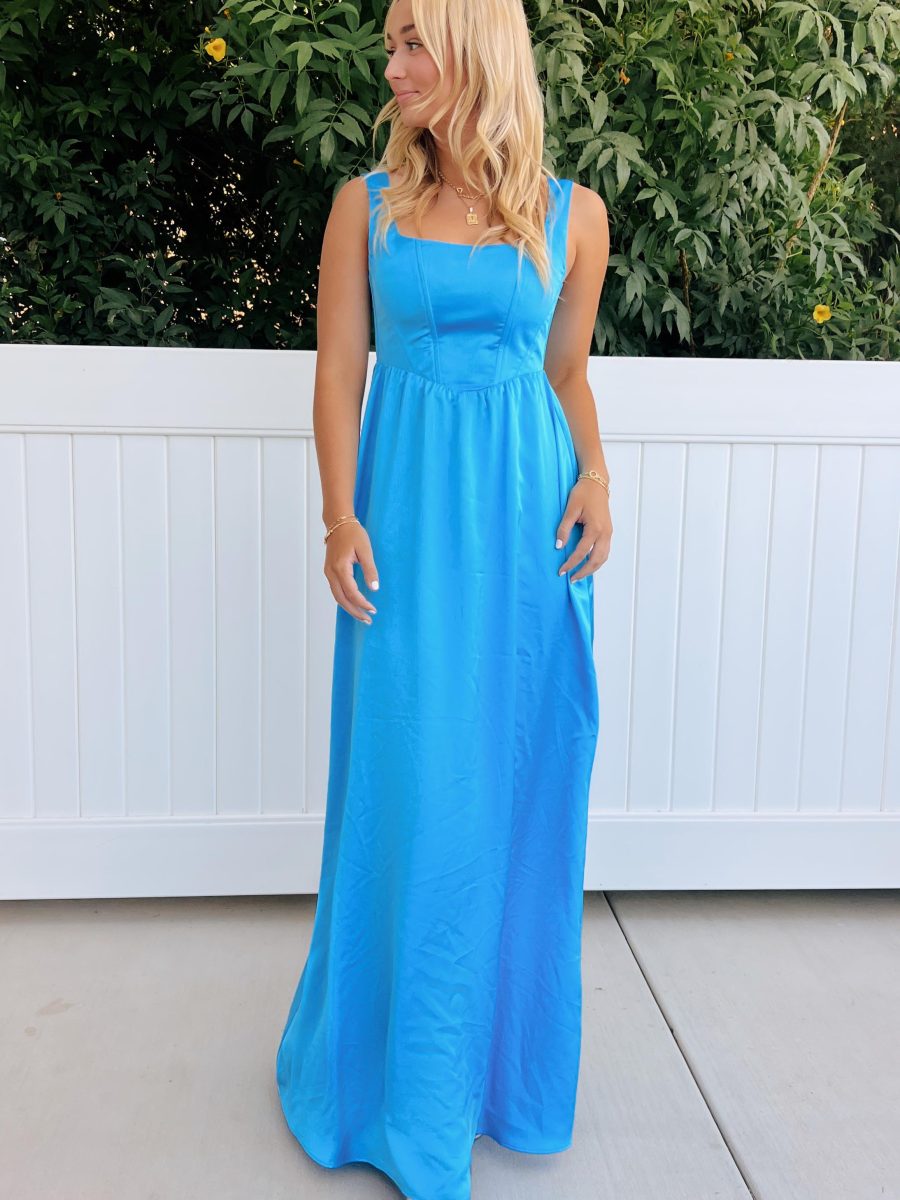 Nina Maxi Dress ~ Azure Blue Luxe Satin