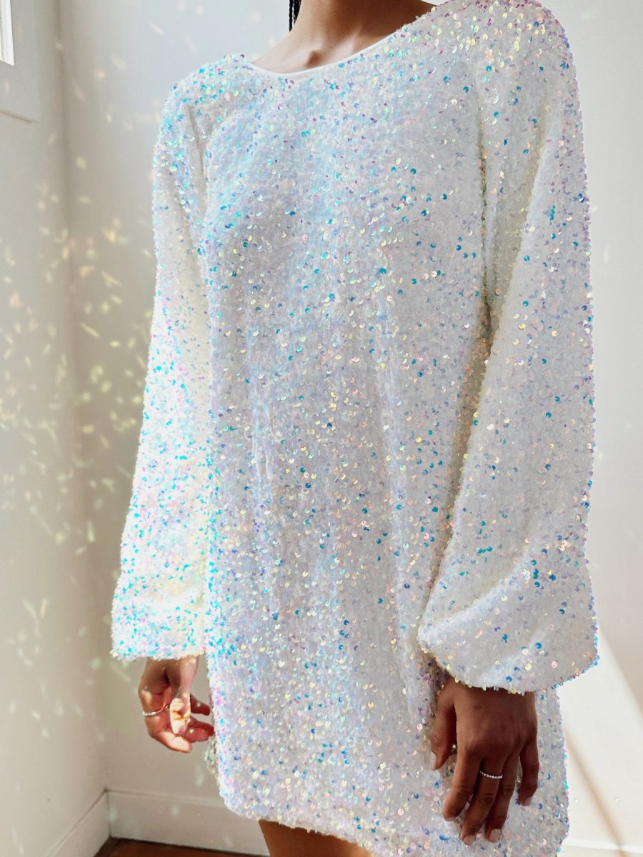 Clarabelle Dress ~ White Sparkle Sequins