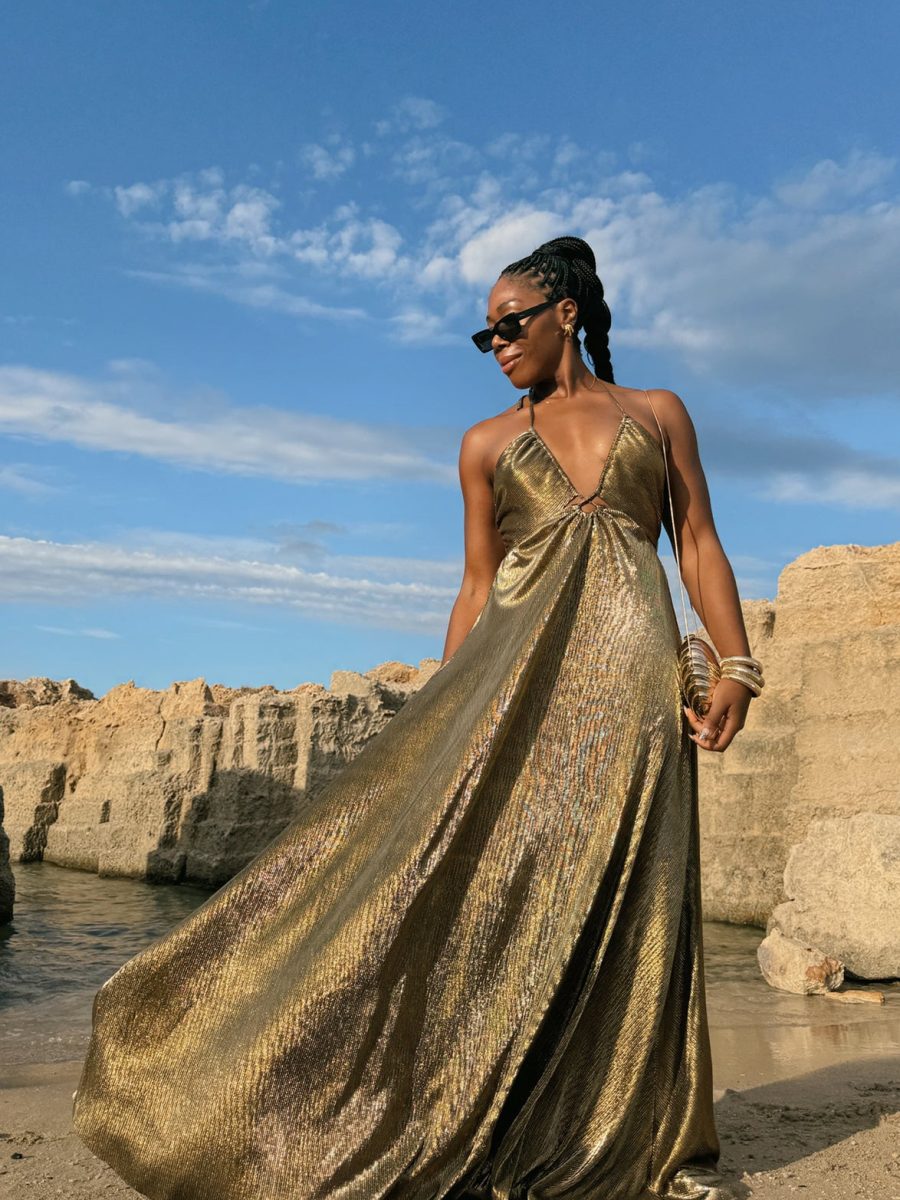 Paros Maxi Dress ~ Pleated Gold
