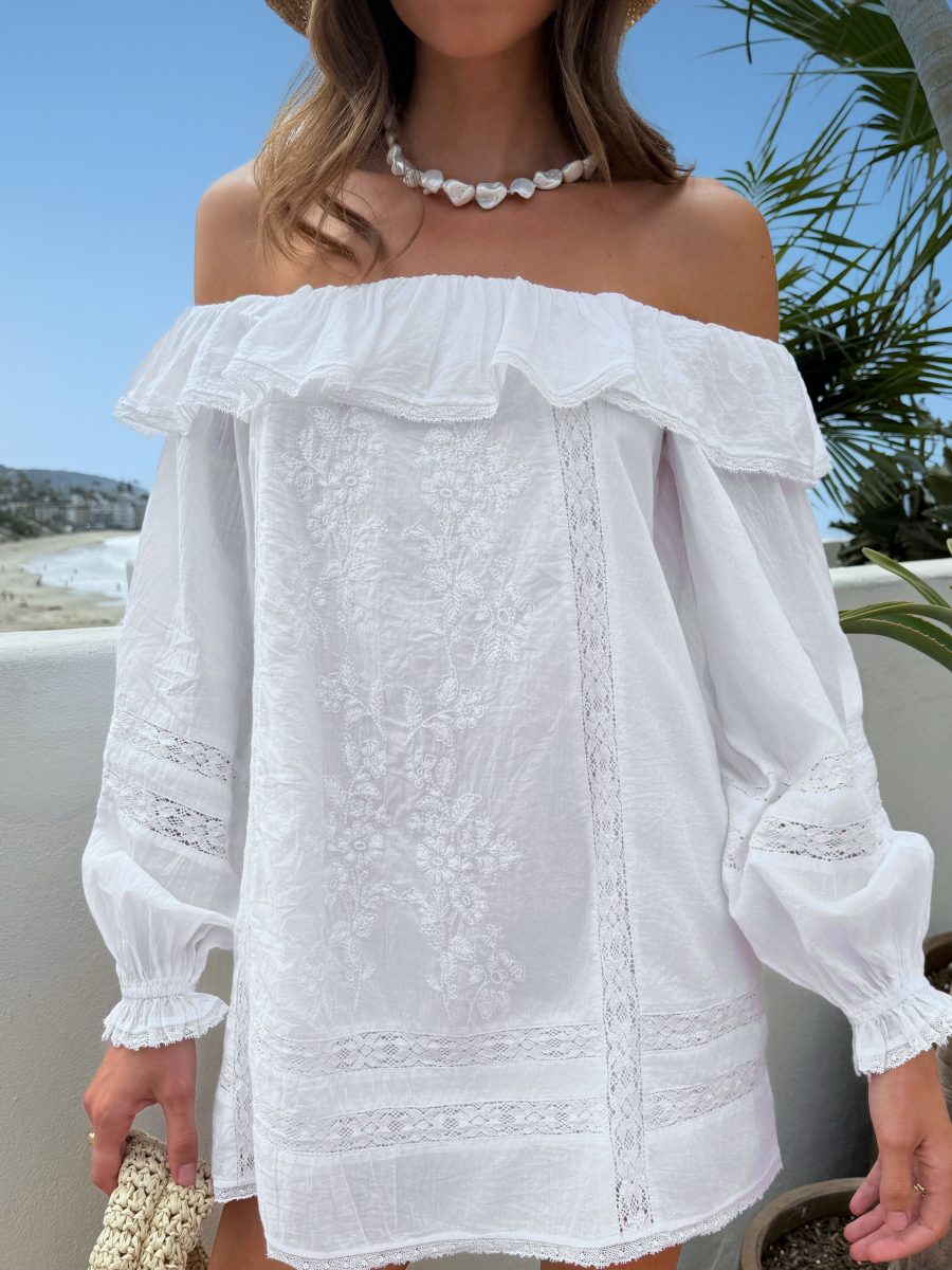Meadow Mini Dress ~ Cream Voile Trim