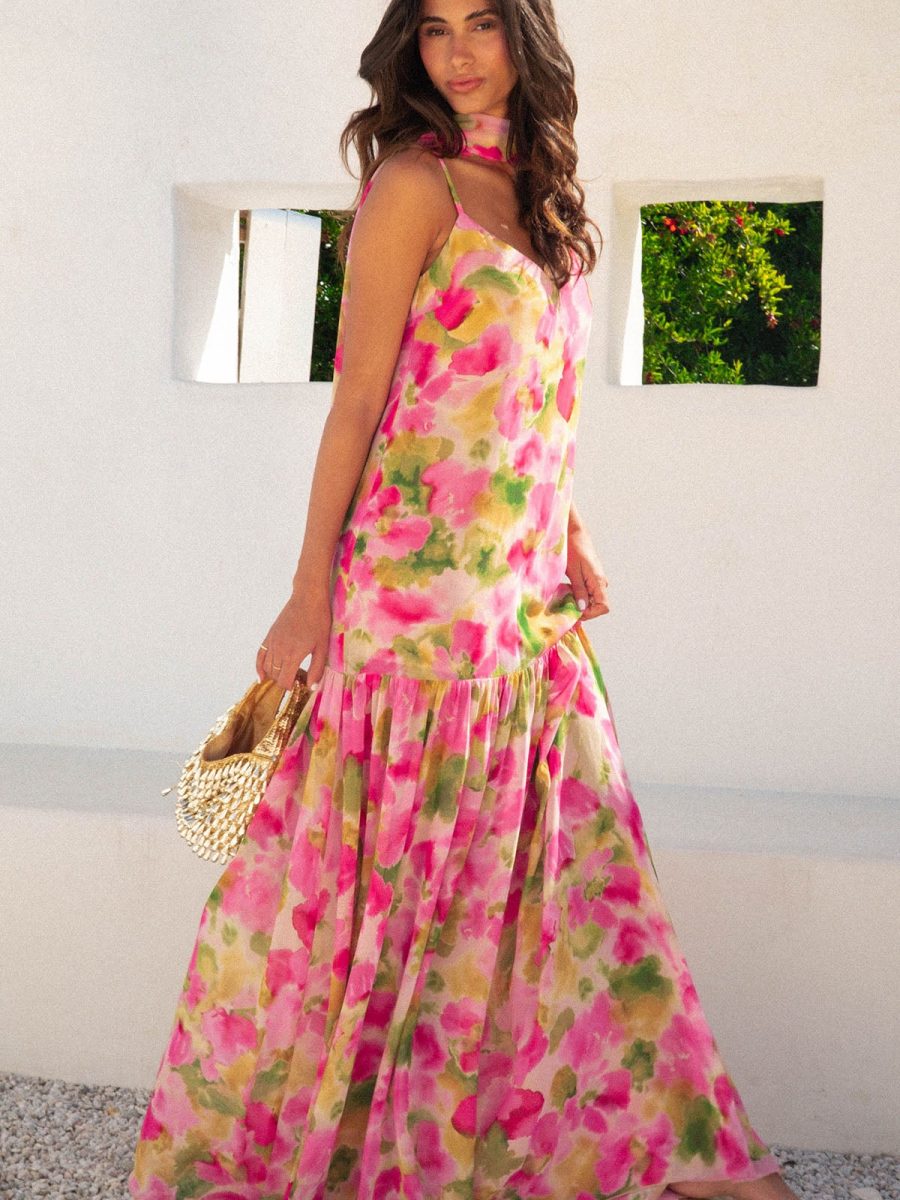 Dalia Maxi Dress ~ Watercolor Floral Chiffon