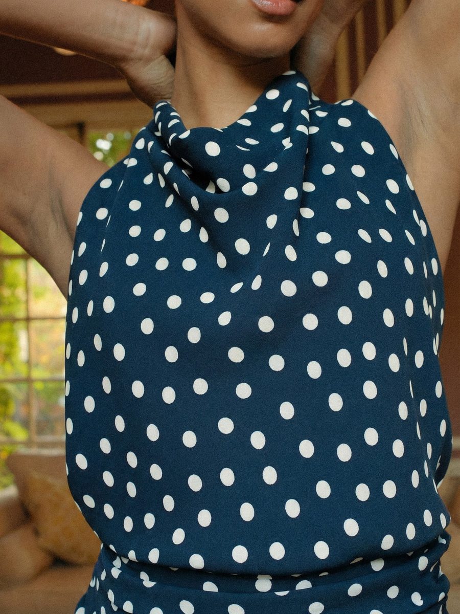 Brynn Mini Dress ~ Navy Polka Dot