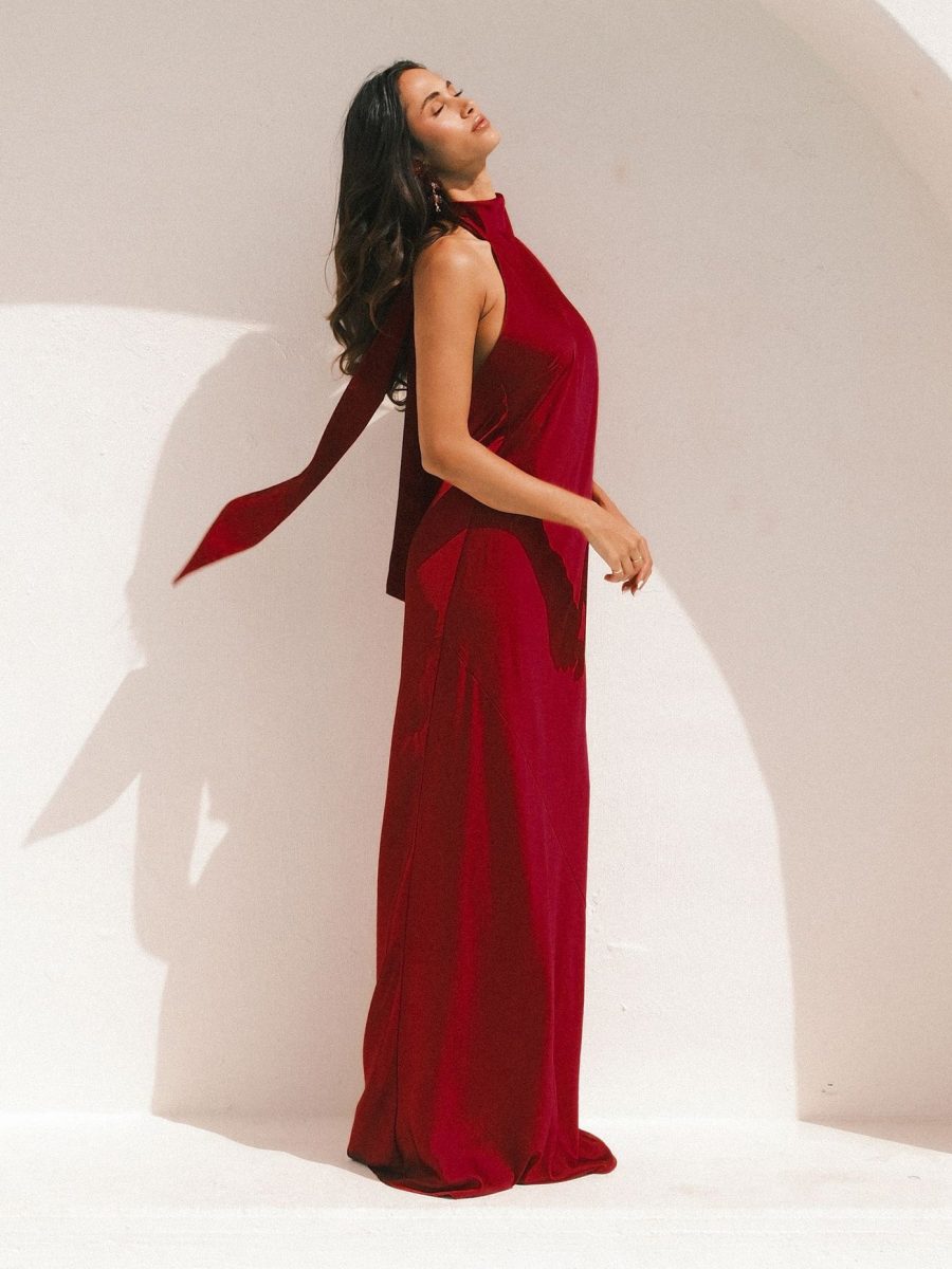 Lisa Maxi Dress ~ Cranberry Luxe Satin