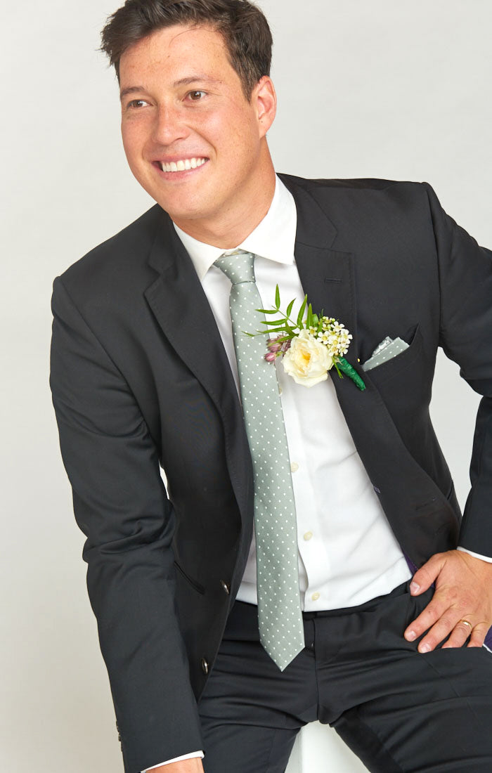 Nico Neck Tie ~ Silver Sage Dot