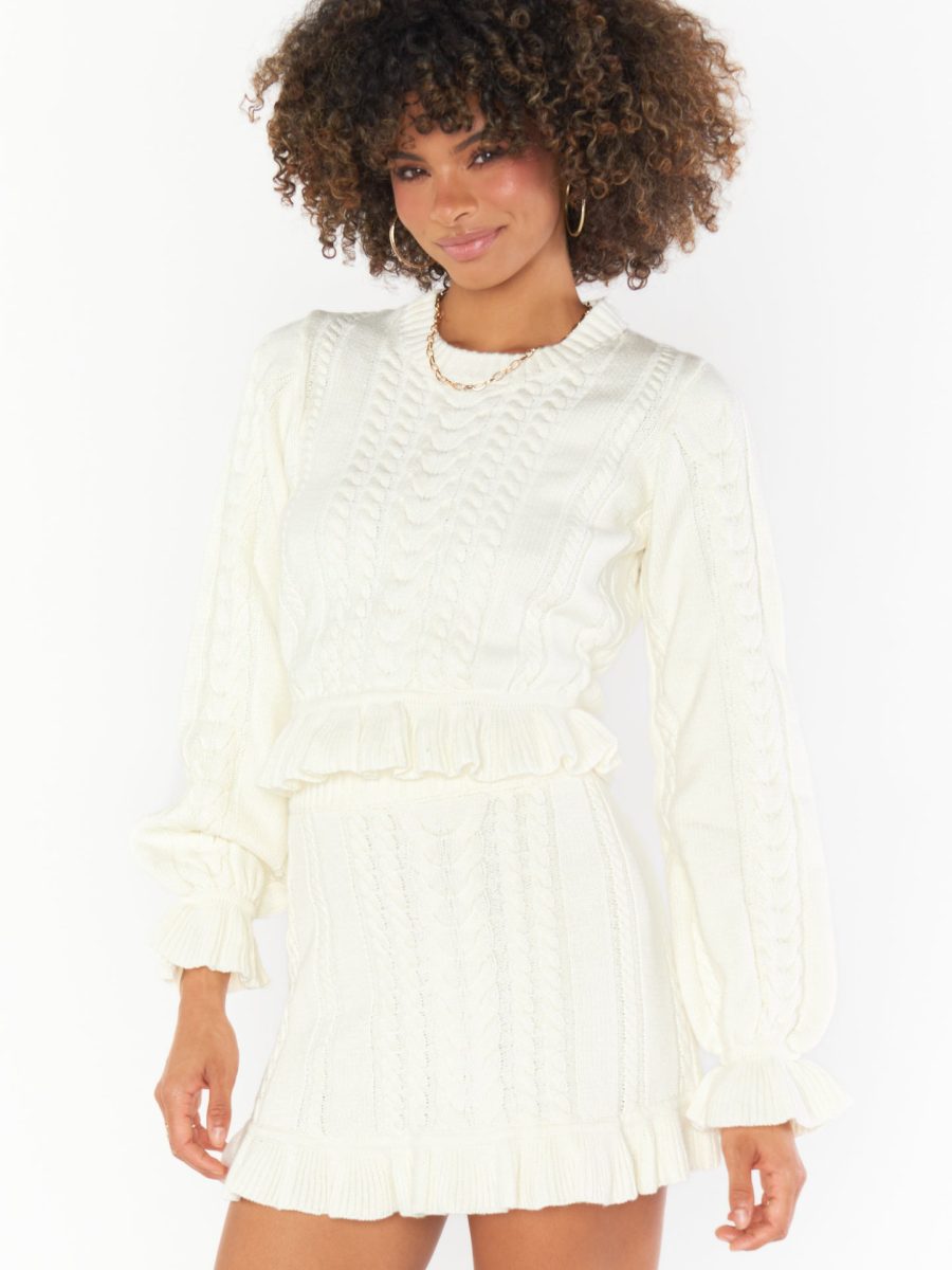 Ridley Ruffle Skirt ~ Cream Cable Knit