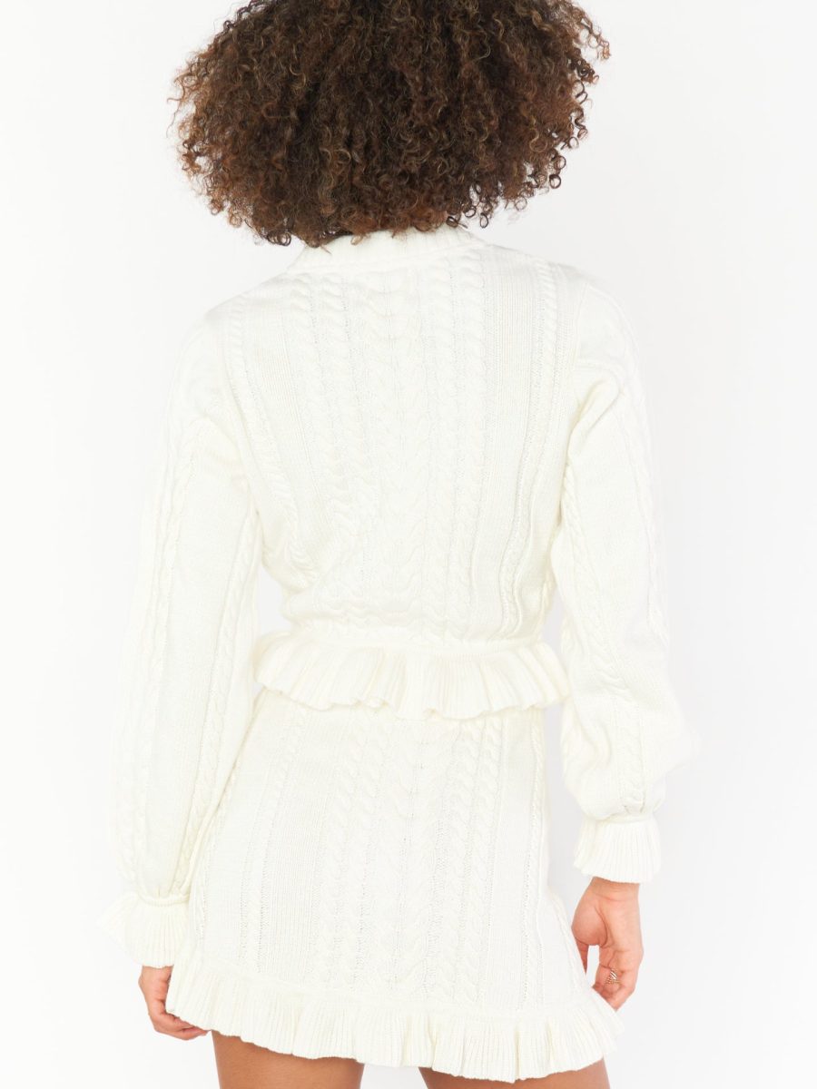 Ridley Ruffle Sweater ~ Cream Cable Knit