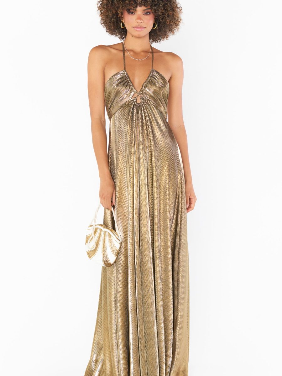 Paros Maxi Dress ~ Pleated Gold