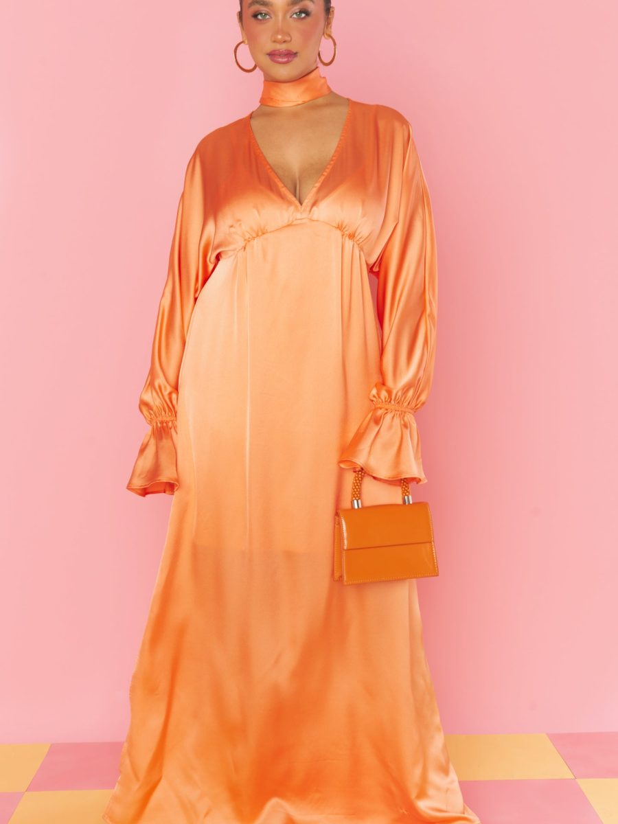 Thalia Maxi Dress ~ Cantaloupe Luxe Satin