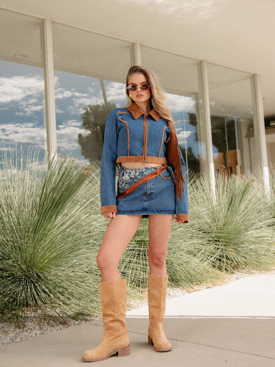 Dawson Skort ~ Indigo with Faux Suede
