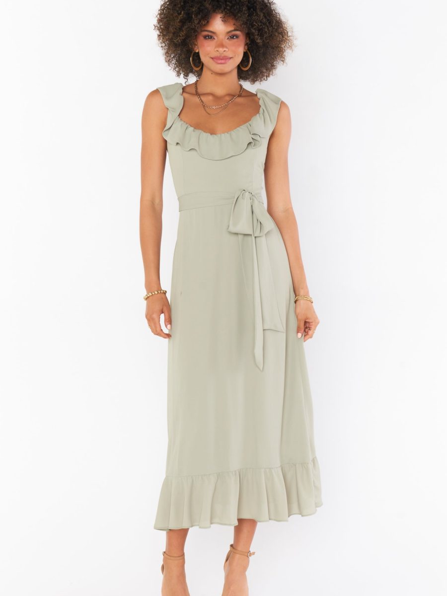 Alexis Midi Dress ~ Moss Green Crisp