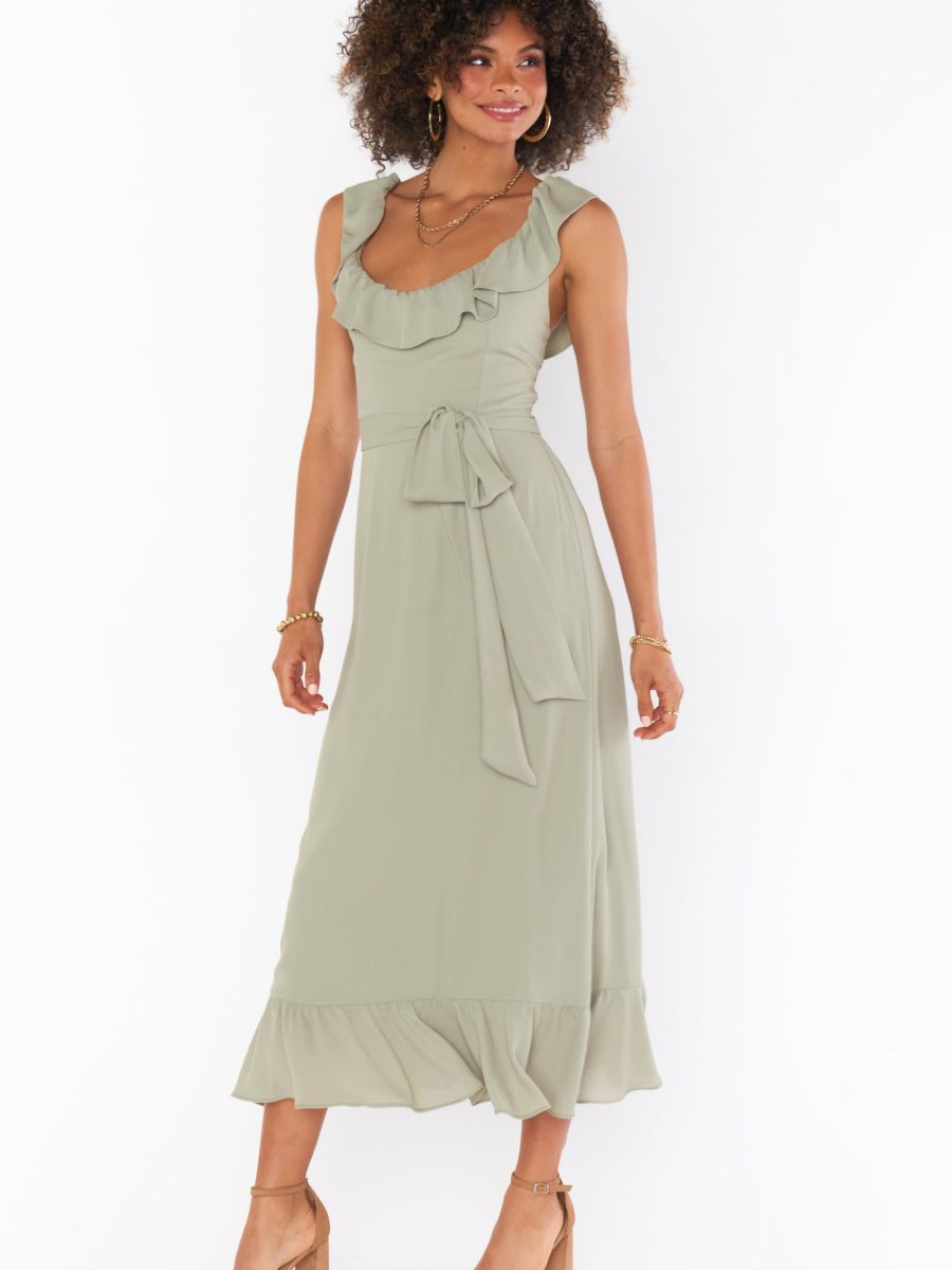 Alexis Midi Dress ~ Moss Green Crisp