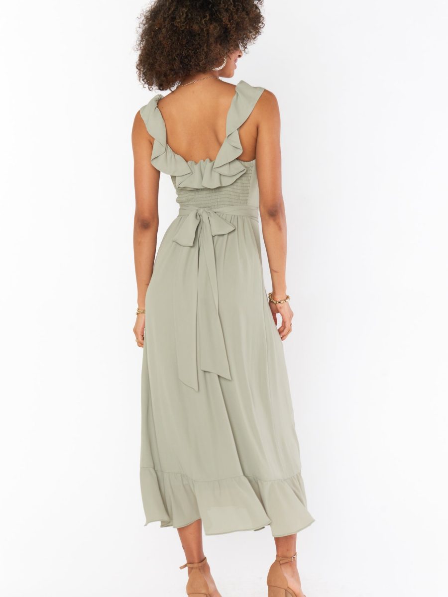 Alexis Midi Dress ~ Moss Green Crisp
