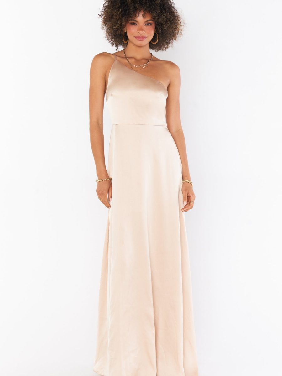 Shannon One Shoulder Dress ~ Champagne Luxe Satin