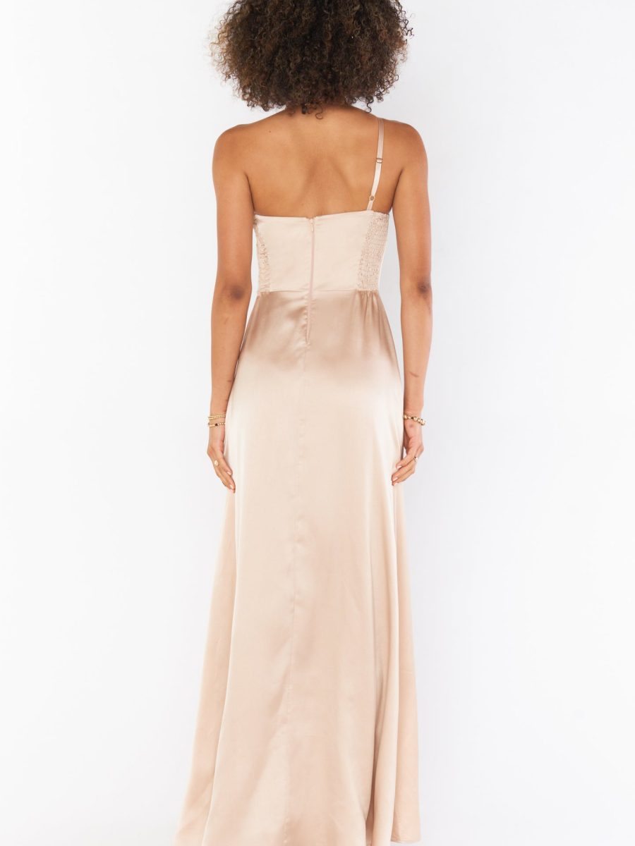 Shannon One Shoulder Dress ~ Champagne Luxe Satin