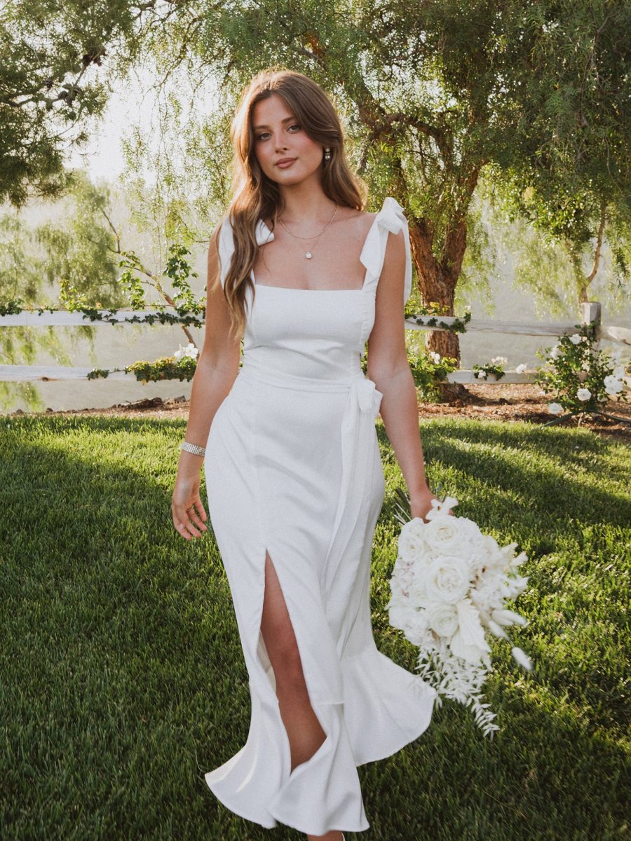 Garden Midi Dress ~ Ivory Luxe Satin