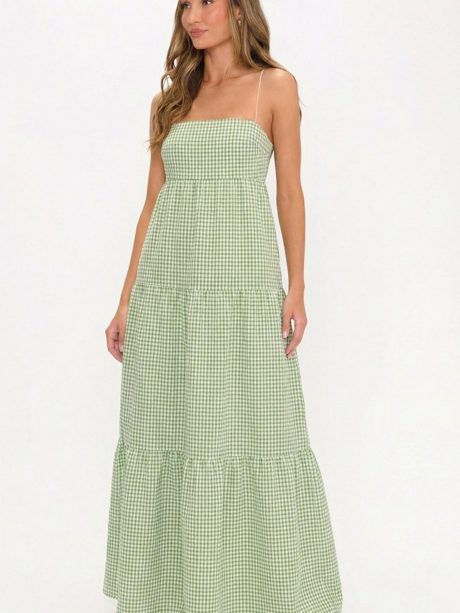 Long Weekend Maxi Dress ~ Field Green Gingham