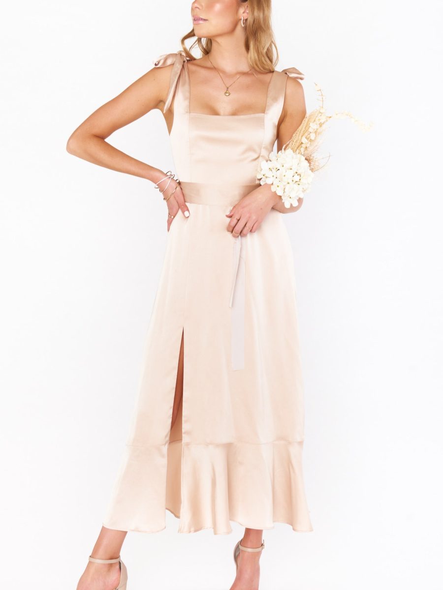 Claire Midi Dress ~ Champagne Luxe Satin