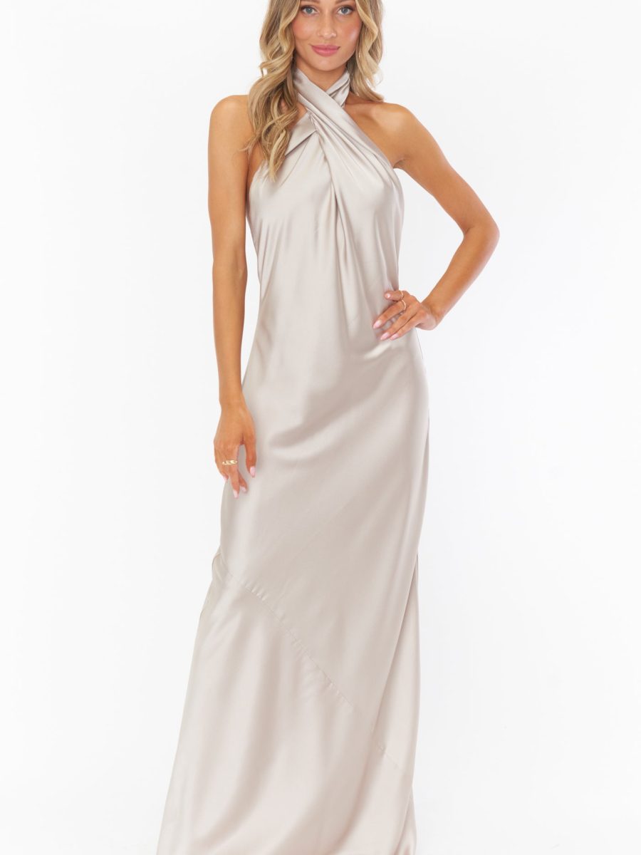 Jasmine Halter Maxi Dress ~ Show Me The Ring Luxe Satin