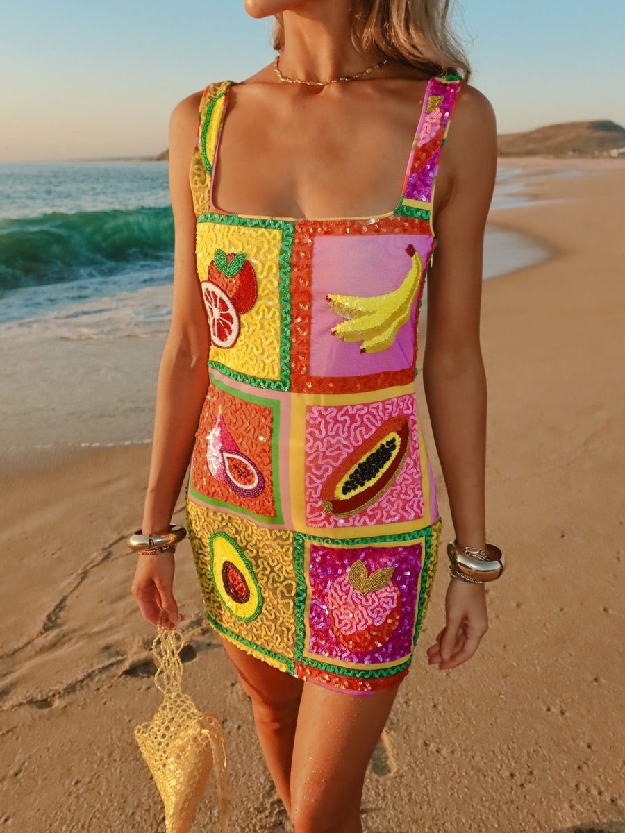 Lets Go Mini Dress ~ Fresh Fruit Embellishment