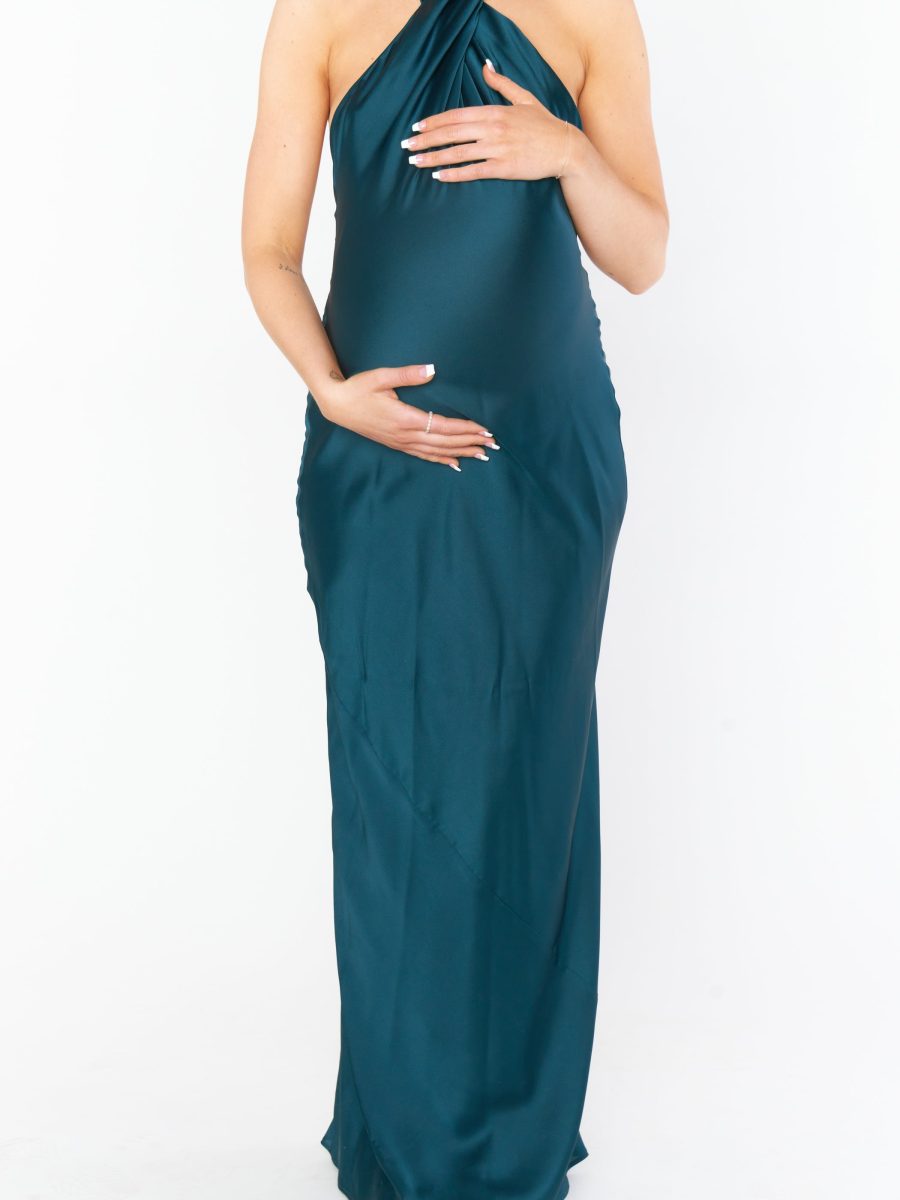 Jasmine Halter Maxi Dress ~ Deep Emerald Luxe Satin