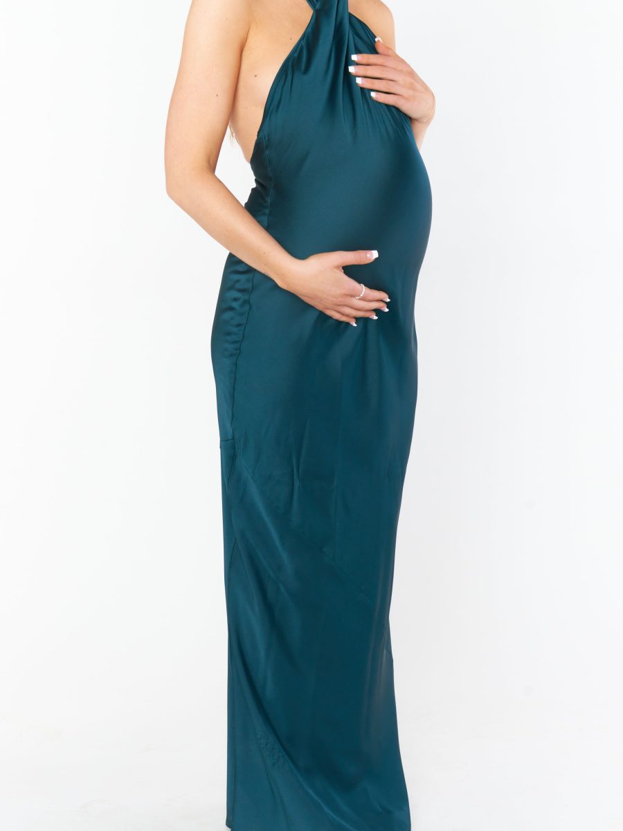 Jasmine Halter Maxi Dress ~ Deep Emerald Luxe Satin